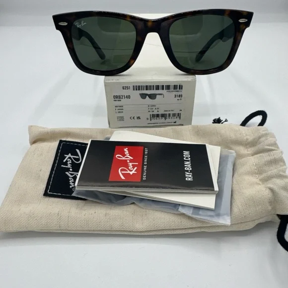 Ray-Ban ORB2140 Wayfarer Havana Bio-Acetate Frame With Green Lenses 50-22 - Picture 2 of 6